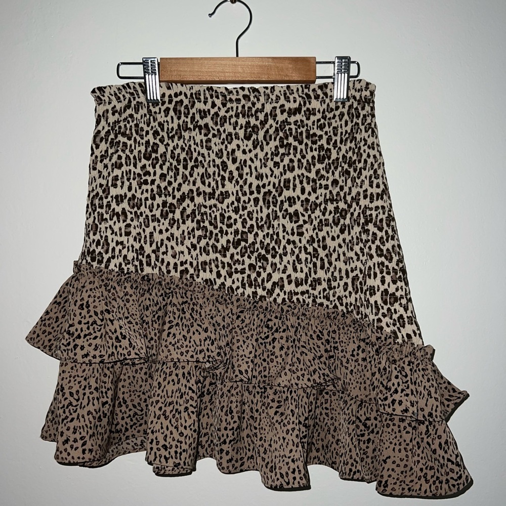 Glam Brown and Black A-Line Mini Skirt with Ruffled Hem